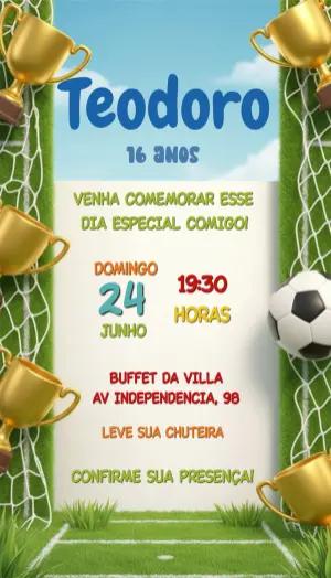 Convite Digital Aniversário Tema Futebol para Editar
