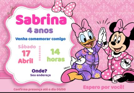 Convite Festa do Pijama Minnie e Margarida Editável