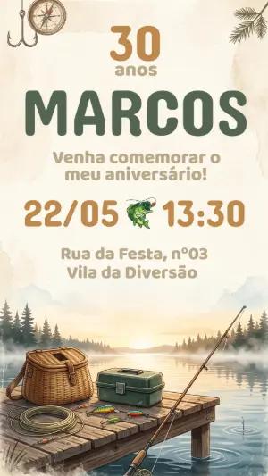 Convite de Aniversário Pescaria Ilustrado para Editar
