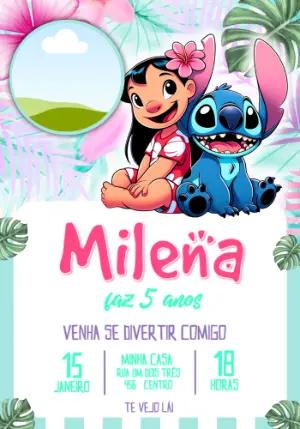 Convite Digital Lilo e Stitch Festa Tropical Editável com foto