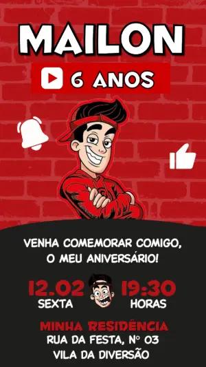 Convite de Aniversário Enaldinho Youtuber para Editar