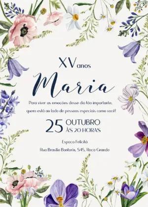 Convite de 15 Anos Floral Aquarela Delicado para Editar