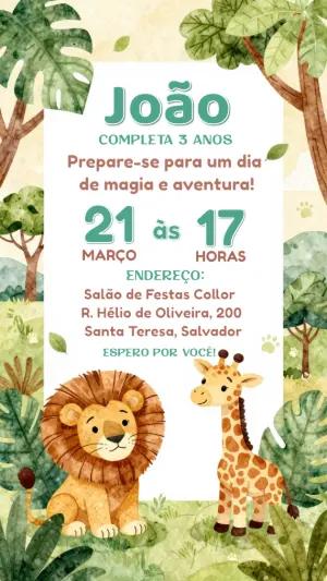 Convite Digital Aniversário Infantil Tema Selva Editável