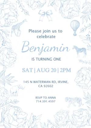 Editable Winnie the Pooh First Birthday Invitation | Blue Safari Theme