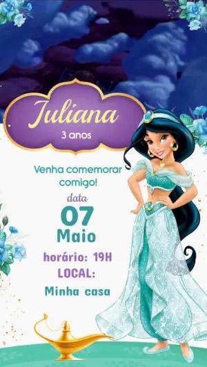 Convite Animado Aniversário Princesa Jasmine para Editar Online