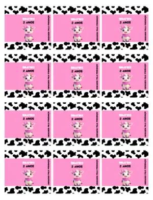 Adesivo para Balinha Personalizada Vaquinha Rosa