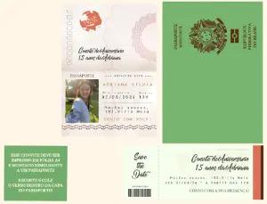 Convite de 15 Anos Tema Passaporte e Viagem Editável com foto