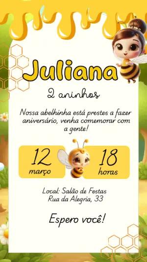 Convite Aniversário Abelhinha Fofa para Editar Online