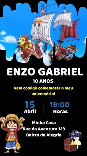 Convite Animado de Aniversário One Piece para Editar Online