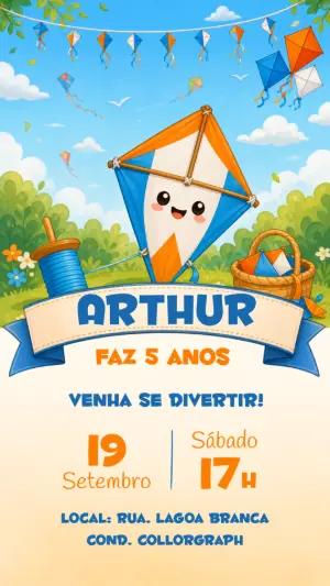 Convite de Aniversário Tema Pipa | Modelo Digital Editável