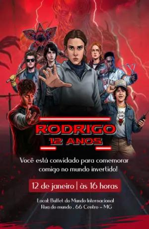 Convite de Aniversário Stranger Things Editável Mundo Invertido