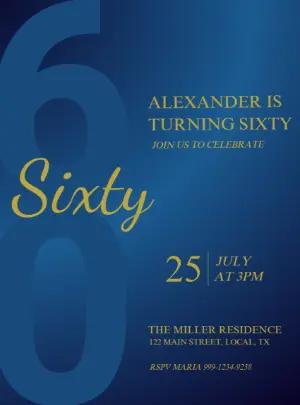 Modern 60th Birthday Invitation | Navy & Gold Editable Template