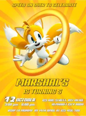 Editable Tails Sonic Birthday Party Invitation