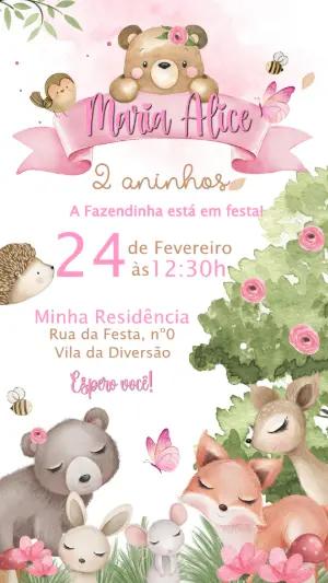 Convite de Aniversário Bosque Encantado Rosa para Editar