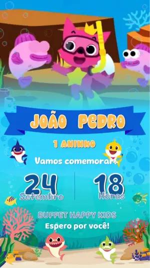 Convite Animado Aniversário Baby Shark para Editar Online