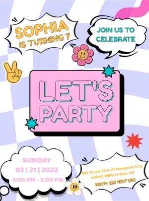 Editable 90s Retro Birthday Invitation for Girls' Party