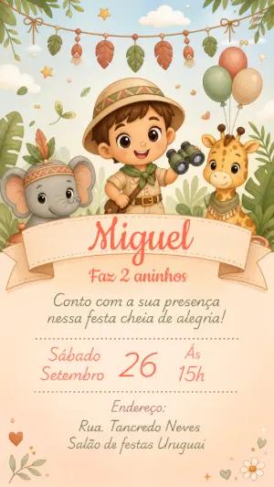 Convite de Aniversário Safari Menino: Modelo Editável Online