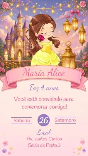 Convite de Aniversário da Bela para Editar