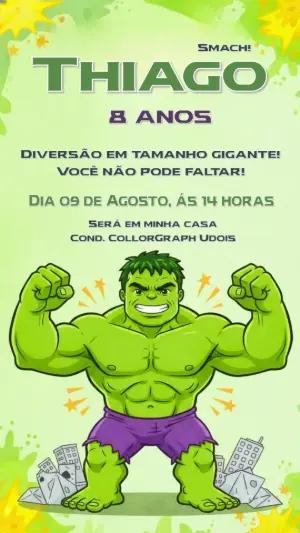 Convite Digital Aniversário Infantil do Hulk para Editar