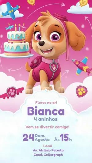 Convite de Aniversário Patrulha Canina Skye Rosa para Editar