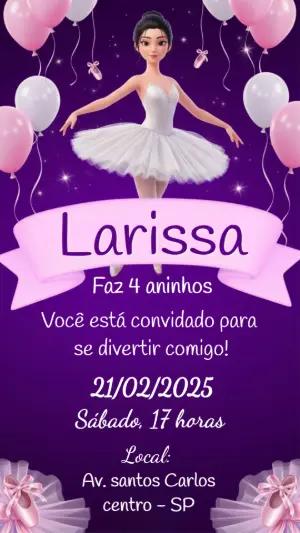 Convite de Aniversário Bailarina Roxo e Rosa para Editar