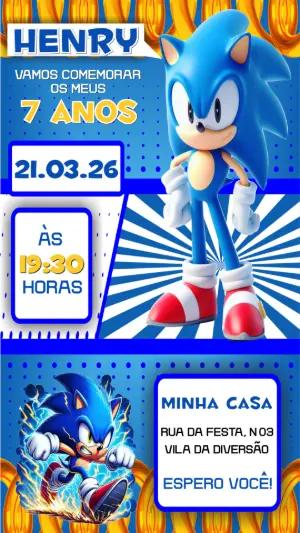 Convite de Aniversário Sonic Azul para Editar e Enviar