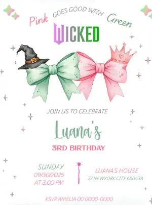Editable Wicked Themed Birthday Invitation in Pink and Green
