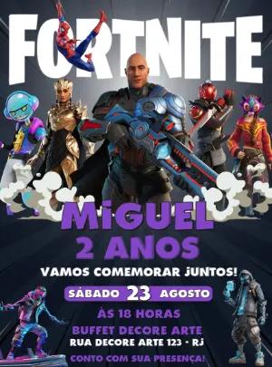 Convite de Aniversário Fortnite com Esquadrão de Heróis Editável