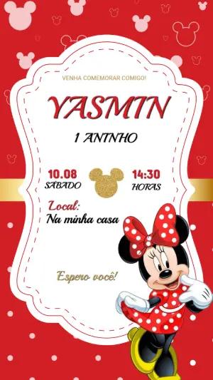 Convite de Aniversário Minnie Vermelha Clássica para Editar