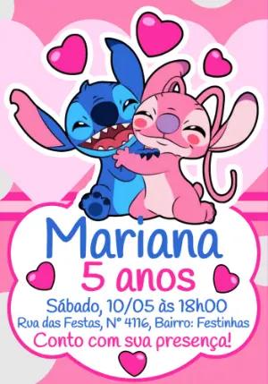 Convite Aniversário Stitch e Angel Rosa para Editar