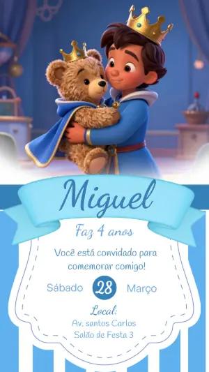 Convite Digital Infantil Urso Príncipe para Editar
