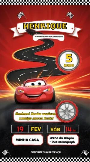 Convite de Aniversário Carros Relâmpago McQueen Editável