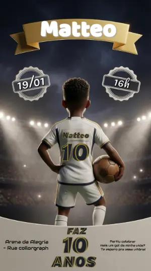 Convite de Aniversário Infantil Futebol 3D Modelo Editável