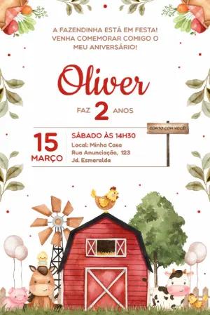 Convite de Aniversário Fazendinha Aquarela para Editar