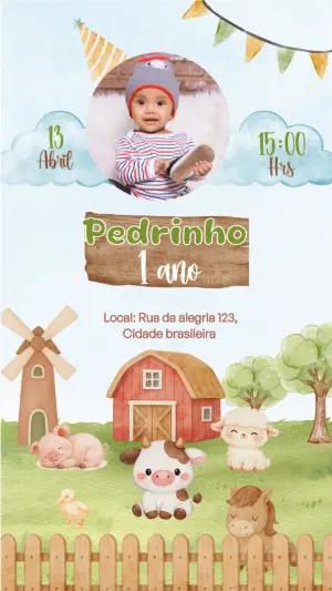 Convite Digital Fazendinha Fofo com Foto Modelo Editável