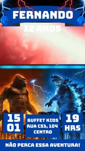 Vídeo Convite de Aniversário Godzilla vs Kong para Editar