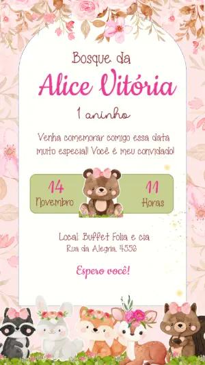 Convite Aniversário Bosque Encantado com Animais para Editar