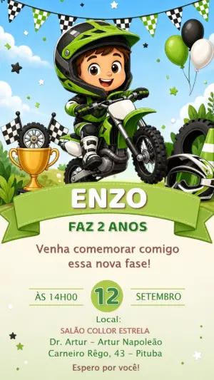 Convite de Aniversário Motocross Infantil: Modelo Editável