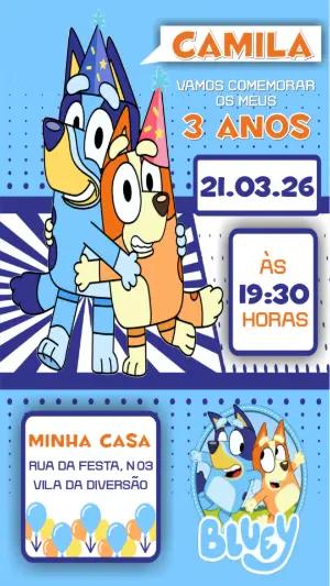 Convite de Aniversário Bluey e Bingo Colorido para Editar