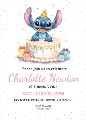 Cute Stitch Birthday Invitation | Editable Watercolor Template