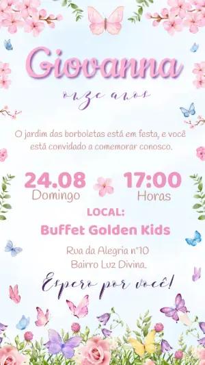 Convite Animado Aniversário Jardim das Borboletas para Editar