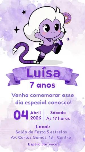 Convite de Aniversário Menina Espacial Roxo para Editar