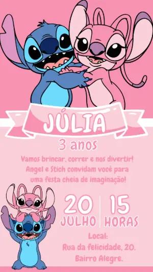 Convite de Aniversário Angel e Stitch para Editar Online