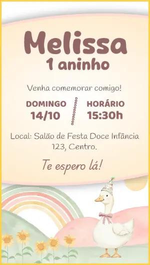 Convite Aniversário Ganso Aquarela para Editar Online