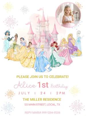 Princess Birthday Invitation with Photo - Editable Template