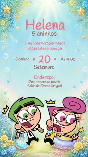 Convite de Aniversário Os Padrinhos Mágicos Editável Online