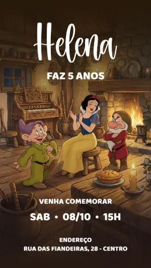 Convite de Aniversário Branca de Neve Clássico para Editar