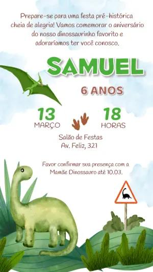 Convite de Aniversário Dinossauro Fofo para Editar Online