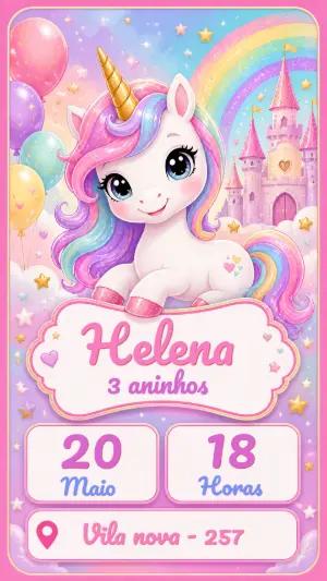 Convite de Aniversário Unicórnio Mágico para Editar