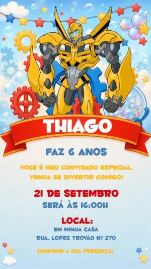 Convite de Aniversário Transformers Bumblebee Editável